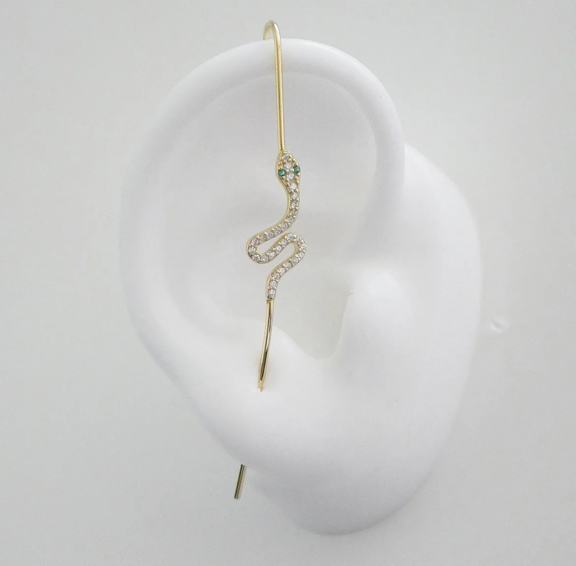 Snake Green Eyes Diamond CZ Ear Pin Earring