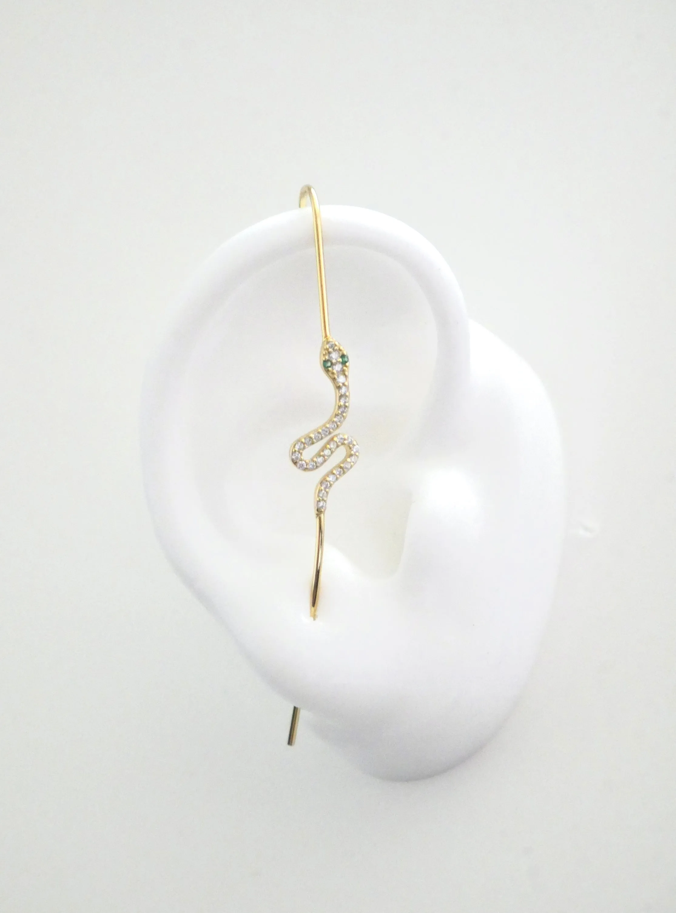 Snake Green Eyes Diamond CZ Ear Pin Earring