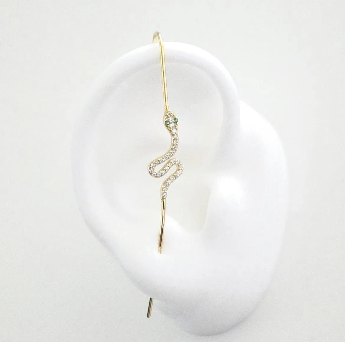 Snake Green Eyes Diamond CZ Ear Pin Earring